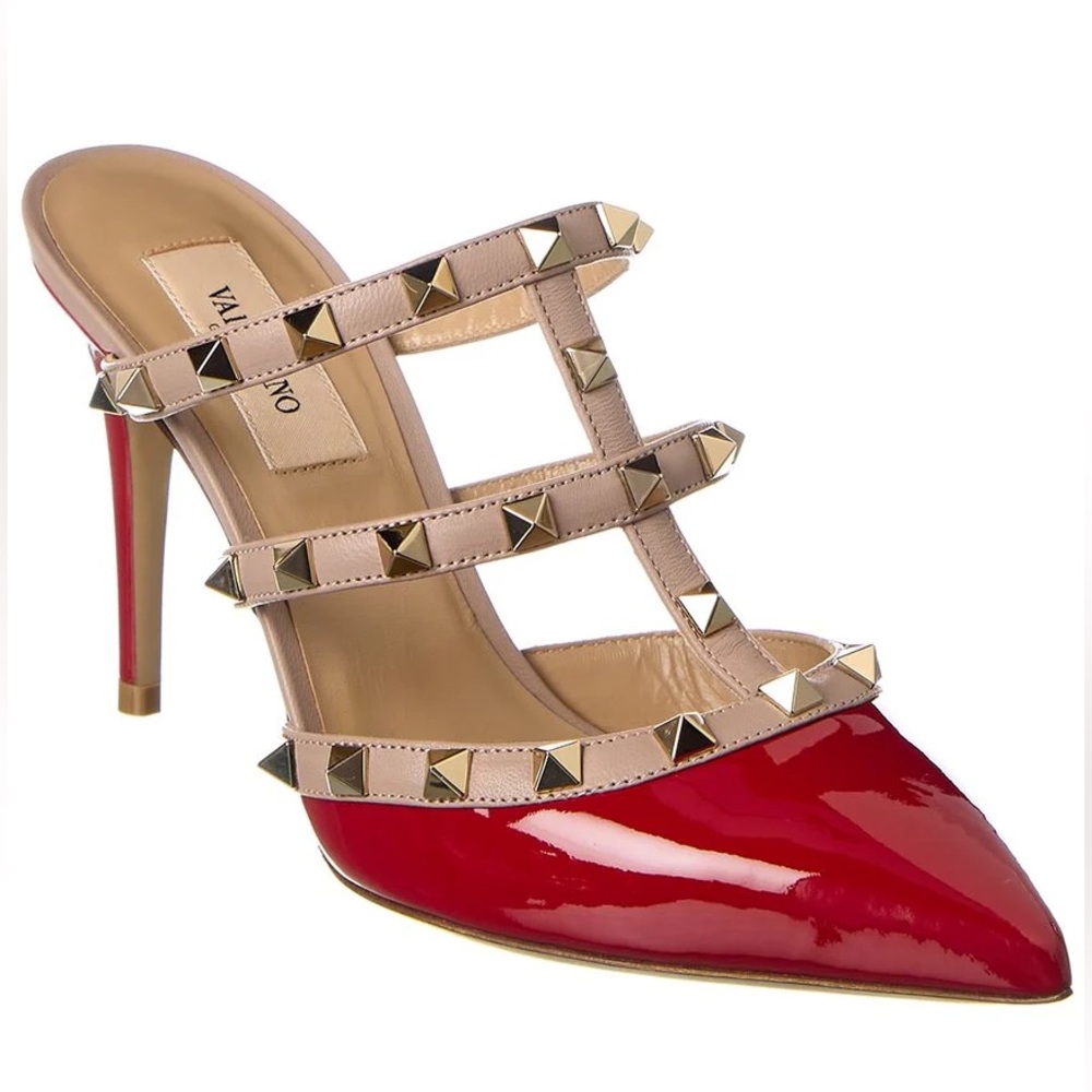 New VALENTINO GARAVANI Rockstud Caged 90 red Patent Mule heels